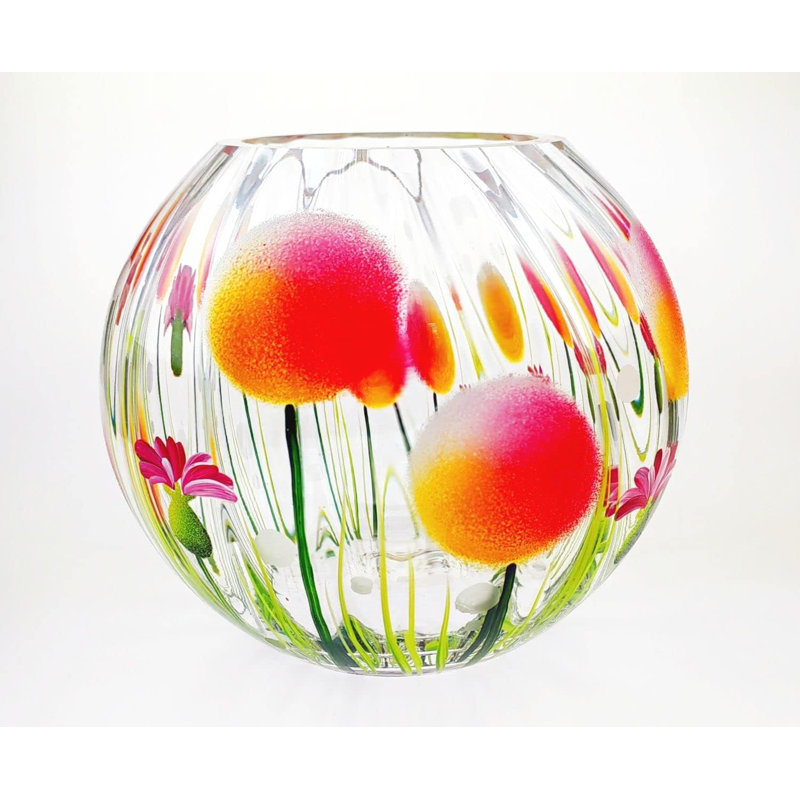 Victoria Bella 7" Diameter Glass Flower Vase/Bowl 'Summer Glade'. Transparent Background, Decorative Glass Floral. Flowers, Floral Compositions.