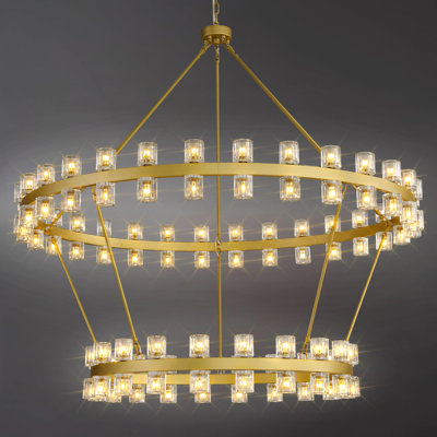 59.8 Inch Wagon Wheel Chandelier With Crystal Shade
