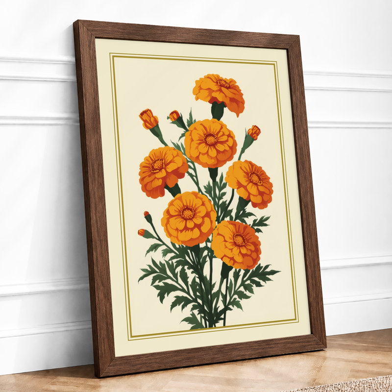 Orange Carnations Botanical - Print, Walnut, A1 - 84.1 x 59.4 cm