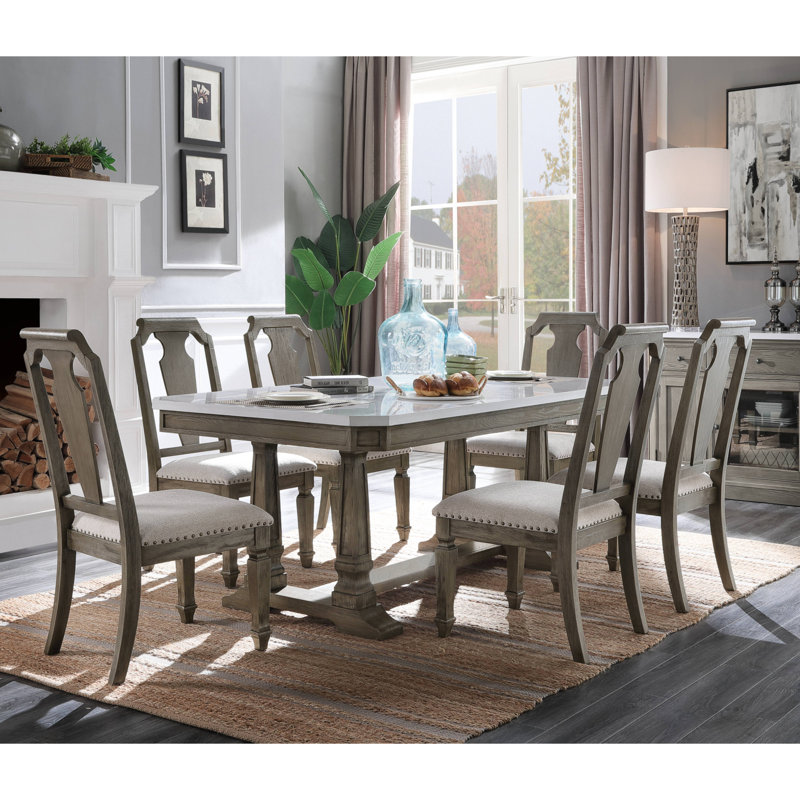 Ensemble de 2 chaises d'appoint à dossier ouvert beige et chêne vieilli