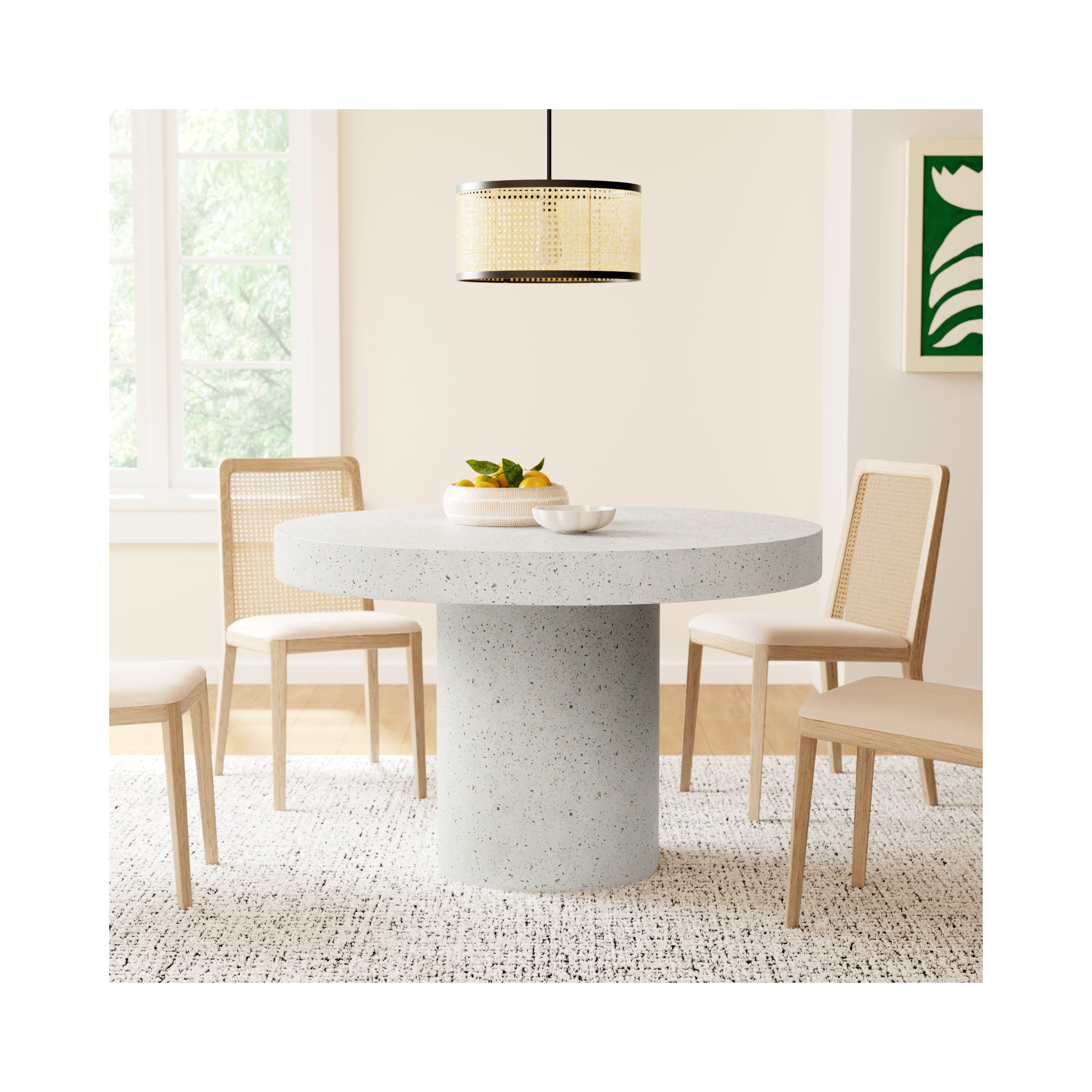 Kareen Concrete Pedestal Dining Table, 47.25" Round, Ivory Terrazzo, Dining Table (30.25" Height)