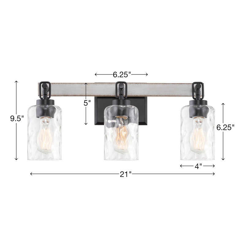 Éclairage de salle de bain à 3 lumières à intensité variable, Noir / frêne blanc