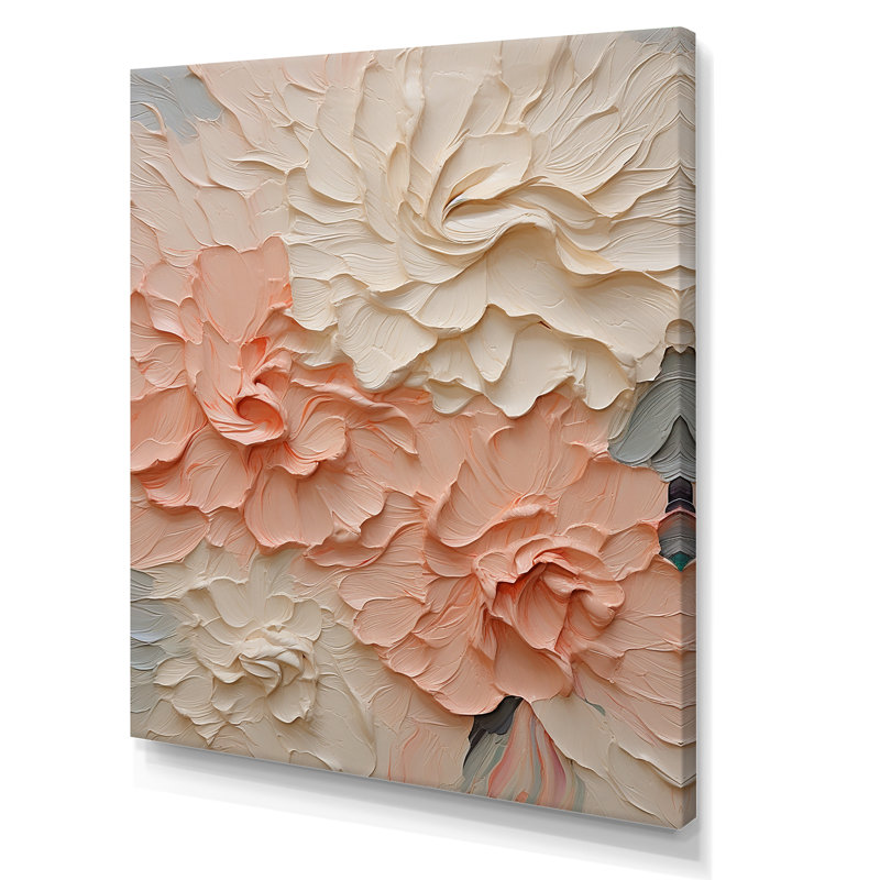 Fleurs beiges et roses en harmonie - Fleurs, art mural, H 32 po x l 16 po x P 1 po, Toile tendue
