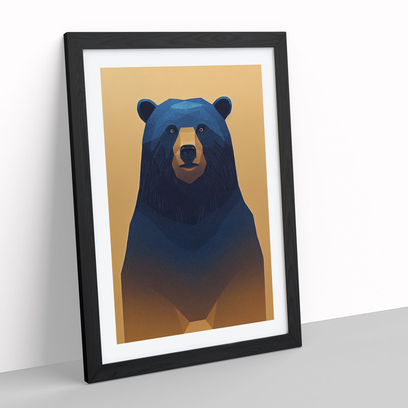 Alert Bear - Single Picture Frame Painting, Black Framed, 46cm H x 34cm W x 2cm D
