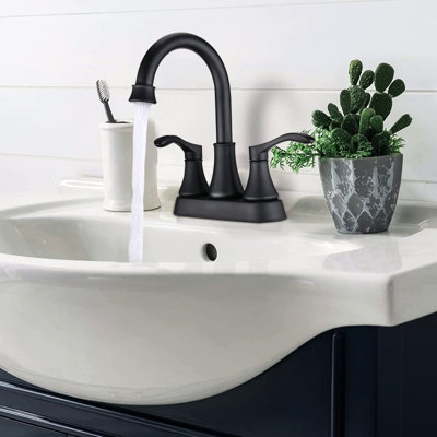 4 Inches Bathroom Faucet - Matte Black Finish, 360 Rotatable Spout With Pop Up Drain, Strong Metal Build, , , Rustproof, Water Saving Soft Bubble Flow, Drip- Ceramic Disc, Elegant Double Handles For