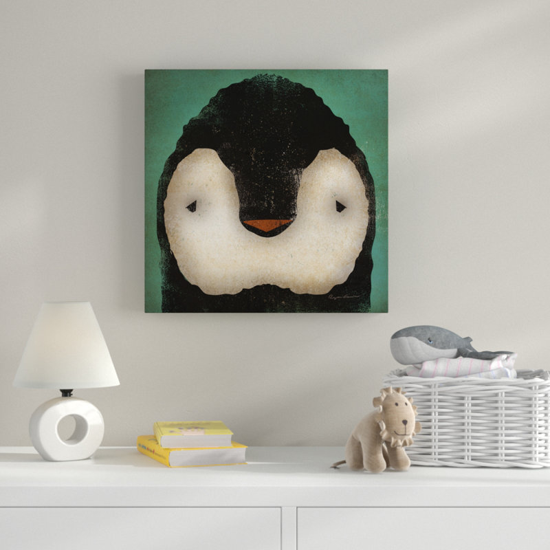 «Baby Penguin on Teal», art sur toile, 12" H x 12" W x 1.5" D, Wrapped Canvas