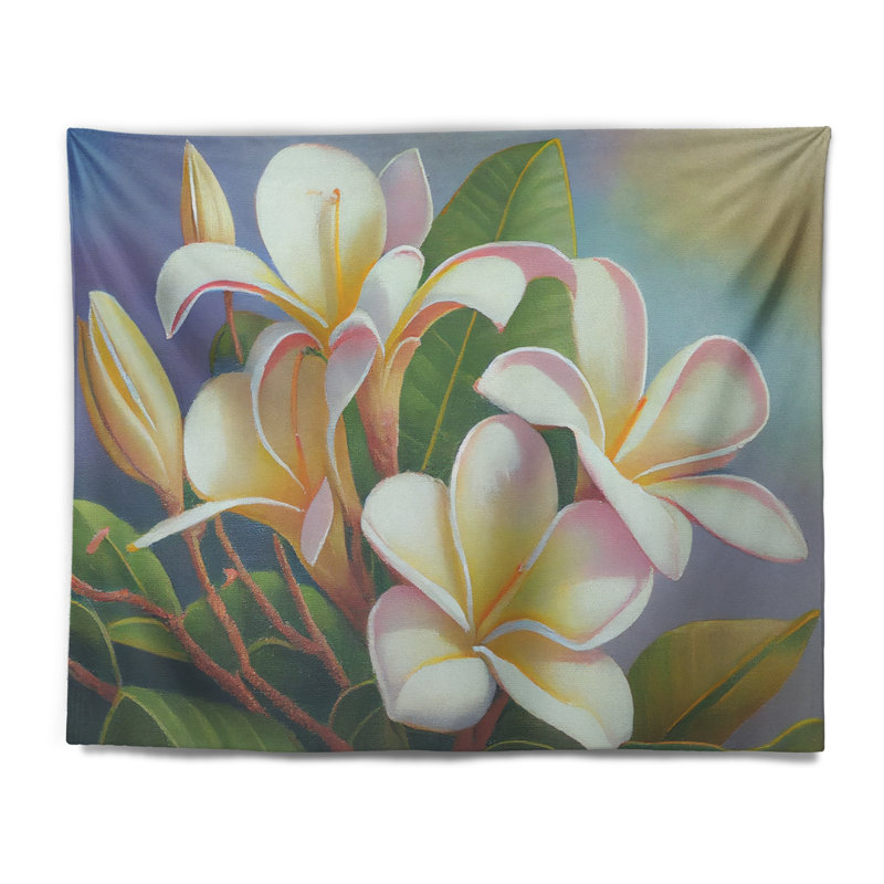 Tapisserie murale florale blanche et jaune Plumeria III, H 50 po x l 60 po
