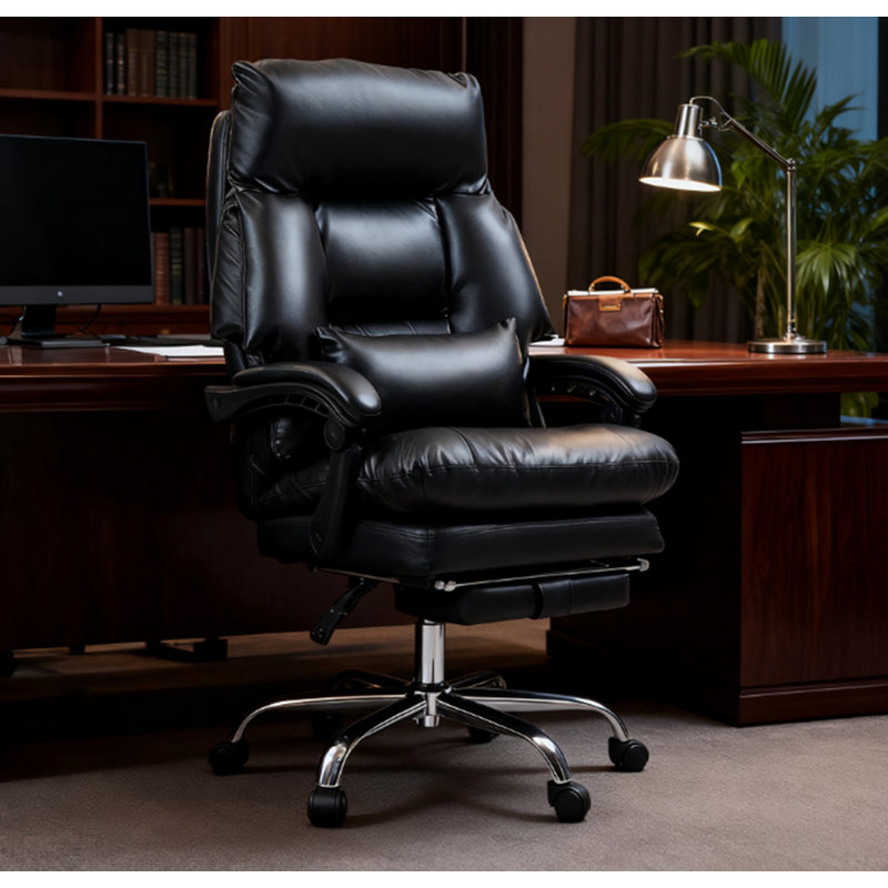 Chaise de bureau rembourrée à dossier haut avec repose-pieds, Noir