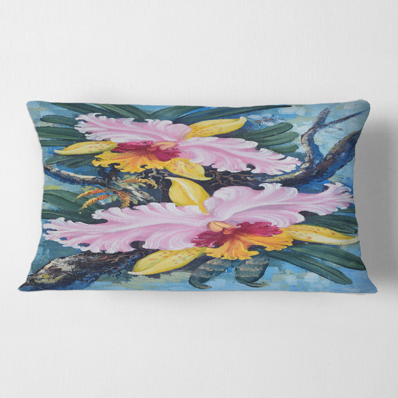 Orchidées de forêt rétro I - coussin traditionnel imprimé