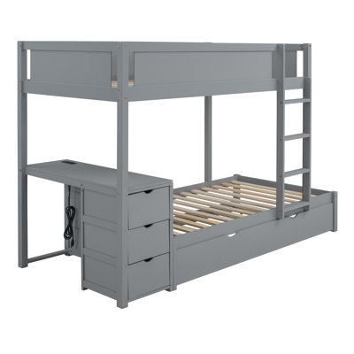 Lit superposé avec lit gigogne, rangement et bureau