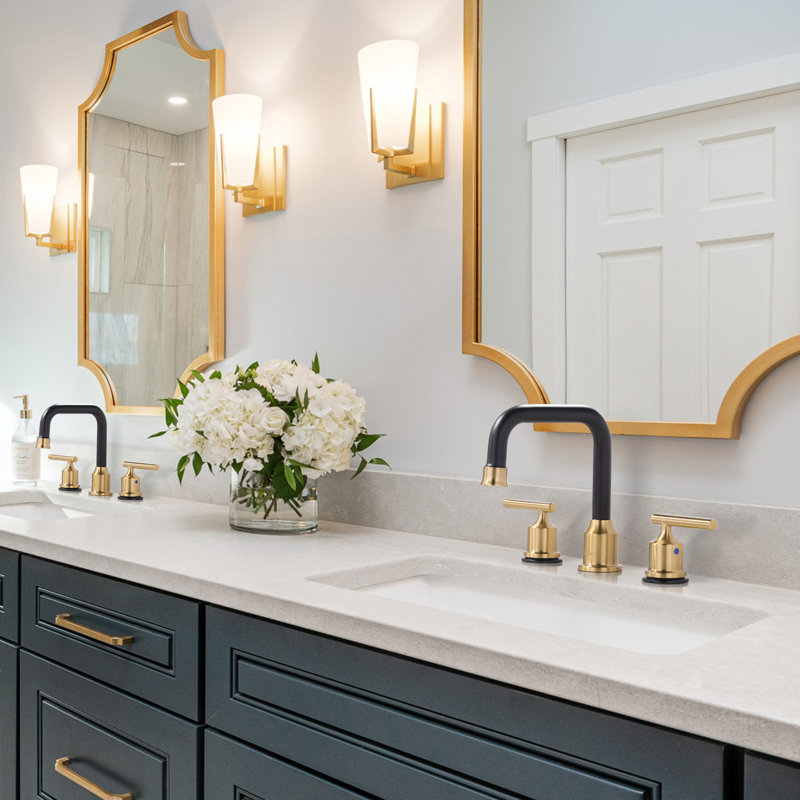 2-handle Bathroom Faucet with Drain Assembly, Black/Gold