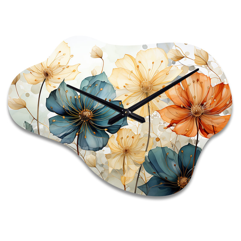 Horloge murale asymétrique en métal bleu sarcelle I - Botanicals, Grand