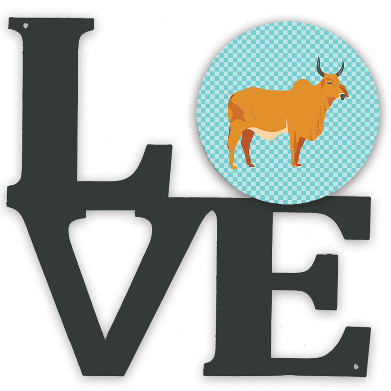 Décoration murale en métal zebu indicine vache love, Bleu