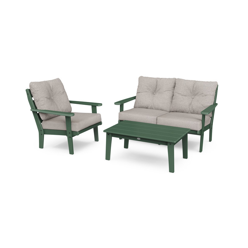 Lakeside 3-Piece Deep Seating Set, Green Frame/Weathered Tweed Cushion