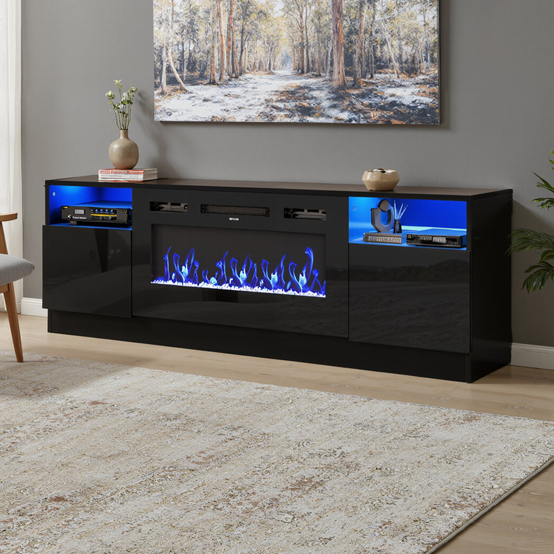Metro Lane 178cm Wide Electric Fireplace TV Stand with Closed Storage