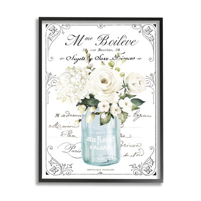 " Vintage Parisian Floral Bouquet White Farmhouse Flowers " Graphic Art