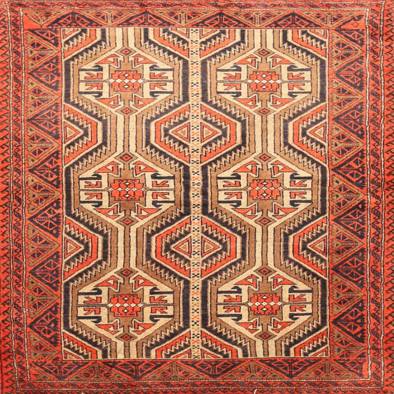Tapis traditionnel rouge / beige Gaelan, Carré 3 pi