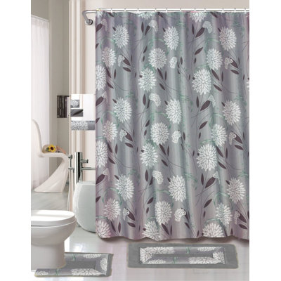 Floral Shower Curtain with Hooks Included