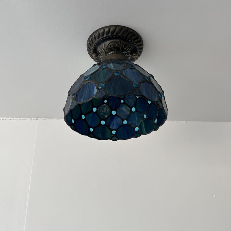 Ventilateur de plafond en forme de bol en bronze à 1 lumière 8 po, Bleu