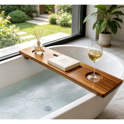 Teak Bathtub Tray for Small Tubs Wooden Bath Table Tray for Home Spa