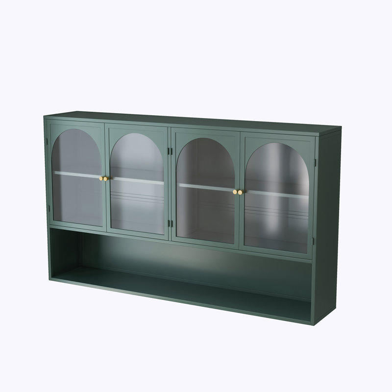 Armoire murale à quatre portes en verre, murale, convenant à la cuisine, au salon et à la salle de bain, Vert foncé