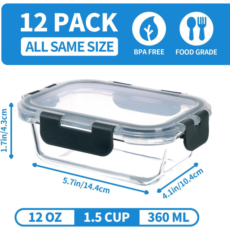 Gray 12-Piece Borosilicate Glass Meal Prep Container Set