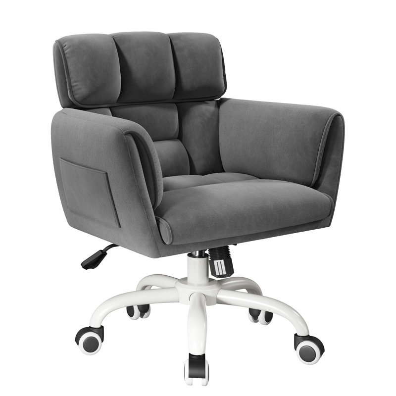 Chaise de bureau rembourrée avec poches latérales, Gris, Blanc