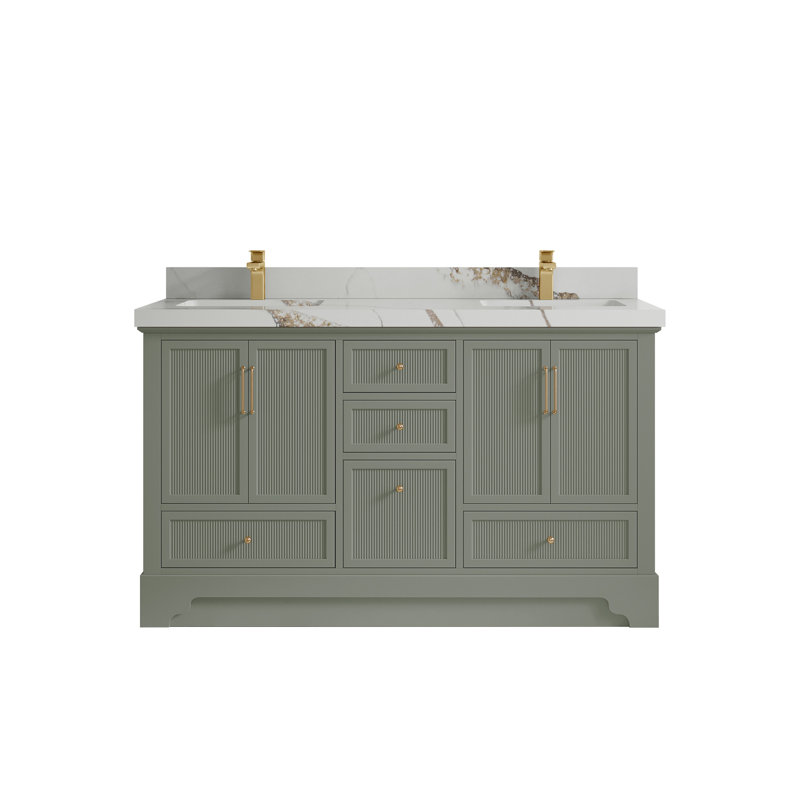 Alys 60'' Free Standing Double Bathroom Vanity with Quartz Top (Knobs Option)