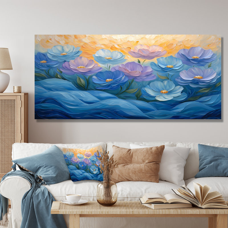 Ikera Blue Peony Petals In Harmony II - pivoines, art mural, H 28 po x l 60 po, Toile tendue, Ne s’applique pas