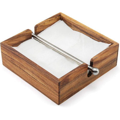 Porte-serviettes en bois d'acacia avec barre centrale lestée en acier inoxydable, 15,9 cm, brun