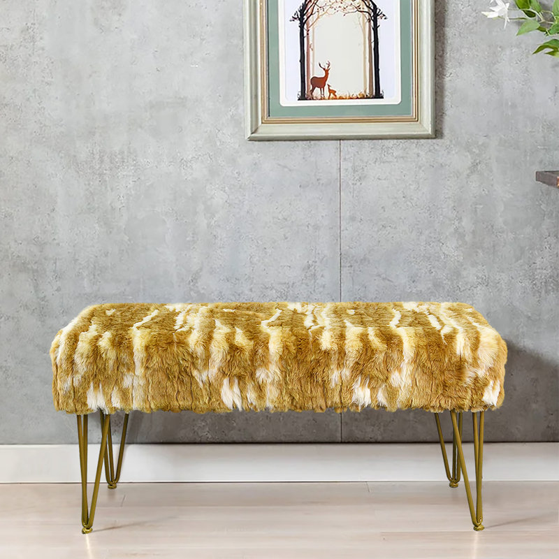 116.8cm Wide Rectangle Abstract Standard Ottoman, Amber Gold