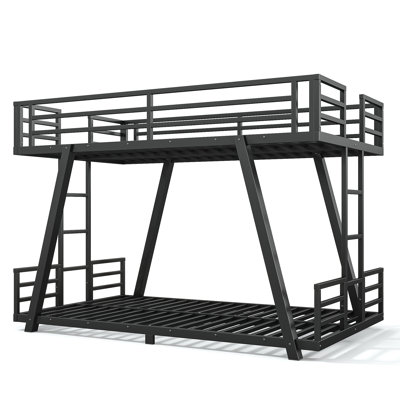 Lit superposé simple TG au-dessus de simple TG avec 2 échelles latérales, lit superposé en métal avec pieds de support spéciaux, lit superposé à profil bas