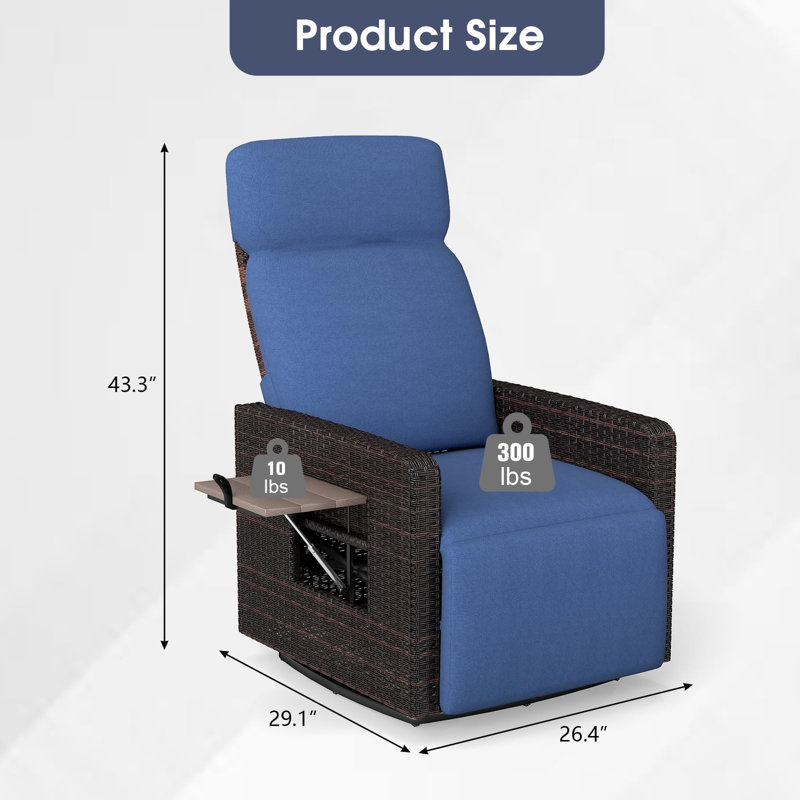 Fauteuil inclinable d'extérieur Kinbor, Bleu marine / brun