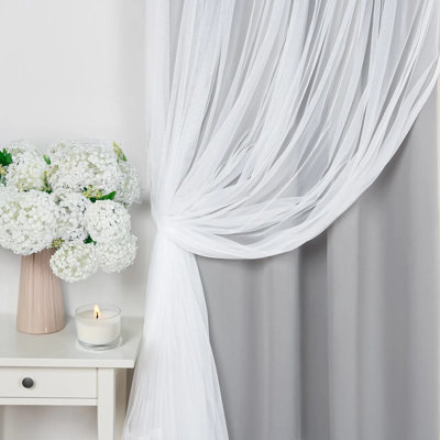 Fortuna Brockham Solid Tulle Overlay Room Darkening Grommet Curtain Panels