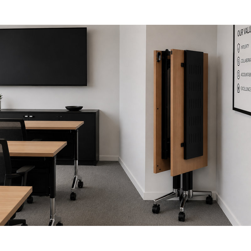 Tables de formation mobiles commerciales avec alimentation intégrée et chaises de travail empilables | Ensemble de 4 tables et 8 chaises | Tables de formation pliantes et empilables de 203 cm (80 po) | Mobilier pour salles de conférence et salles de classe | Hêtre 8 places