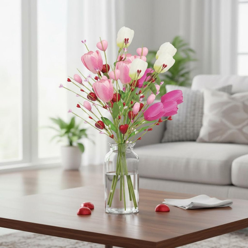 Fleurs de tulipes artificielles pour la Saint-Valentin et la fête des Mères (ensemble de 6)