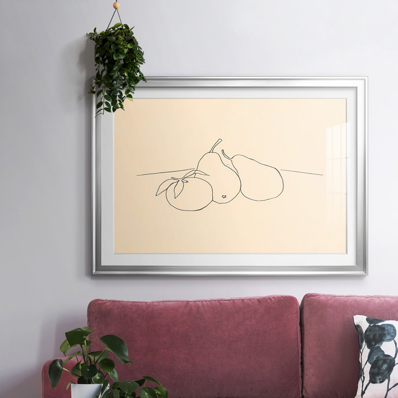 Dessin de fruits IV encadré sur papier, Argent, H 27 po x l 39 po x P 1,5 po