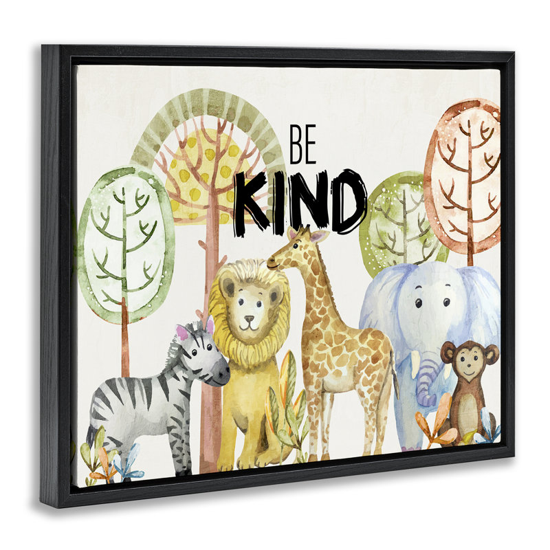 Cadre flottant Be Kind Jungle Animals, design par Kim Allen, Cadre flottant noir de jais, H 17 po x l 21 po