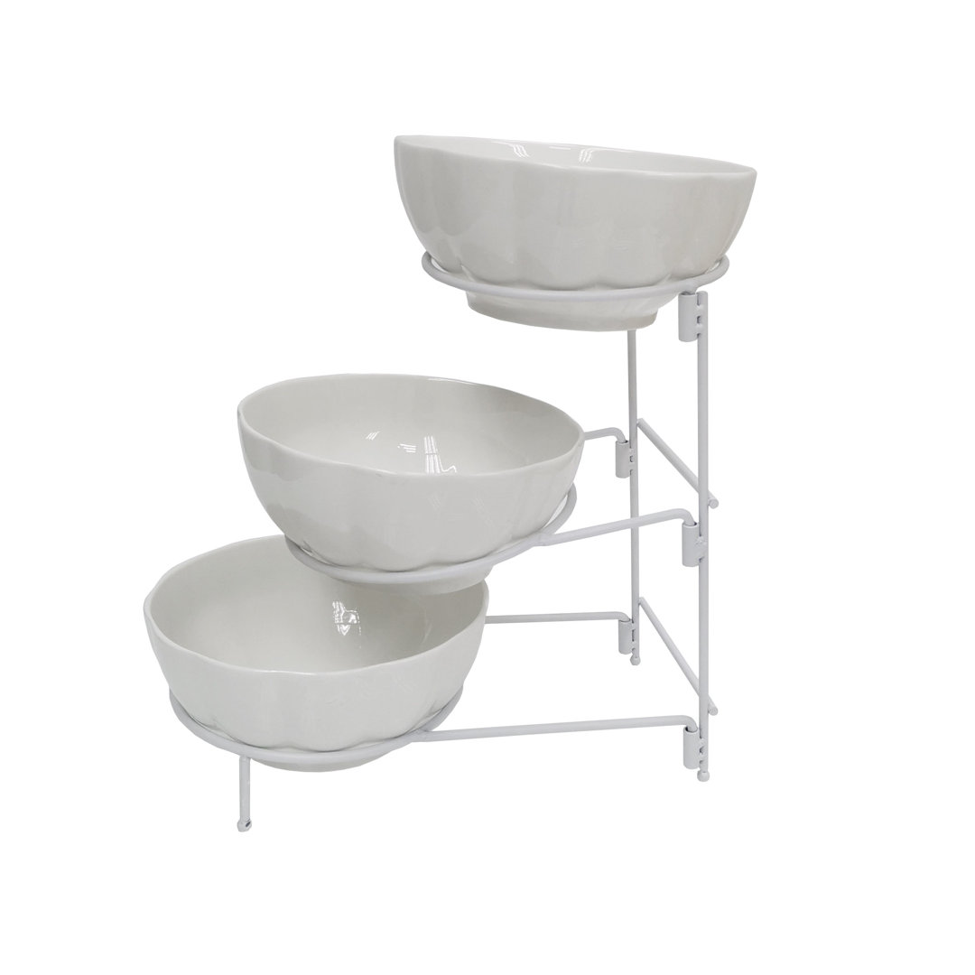 3 Tier Food Serving Bowl Metal Rack Wire Ceramic Salad Bowl Serving Rack Dessert Appetizer Candy Rebrilliant