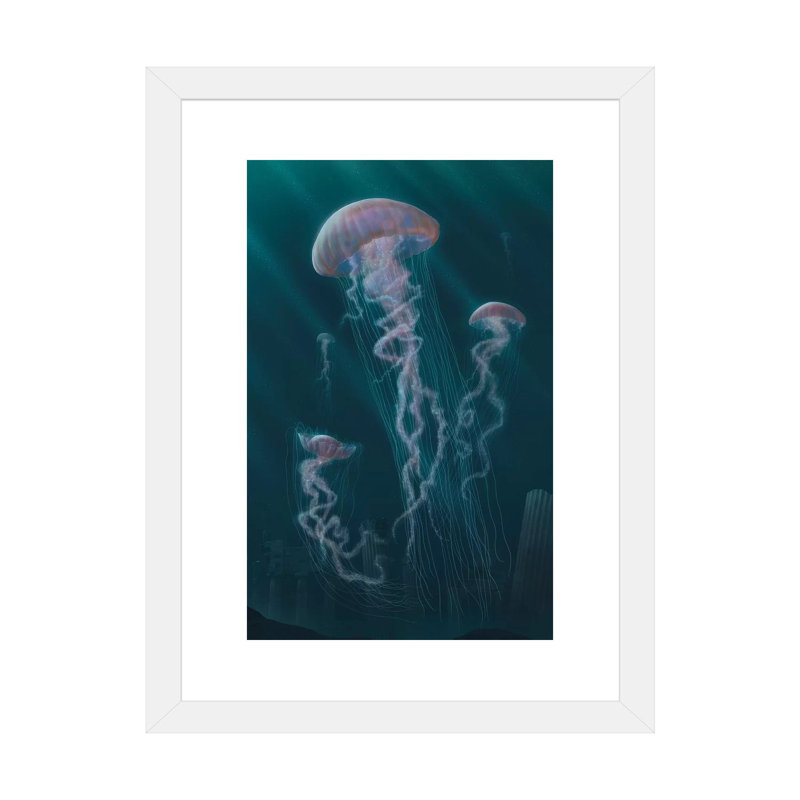 «Jellyfish» par Vincent Hie - impression encadrée, H 32 po x l 24 po x P 1 po, Papier encadré blanc