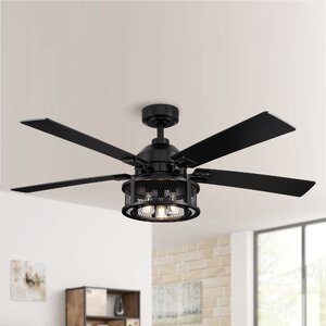 Rippeon 52'' 5 - Blade Standard Ceiling Fan with Remote Control and Light Kit Included