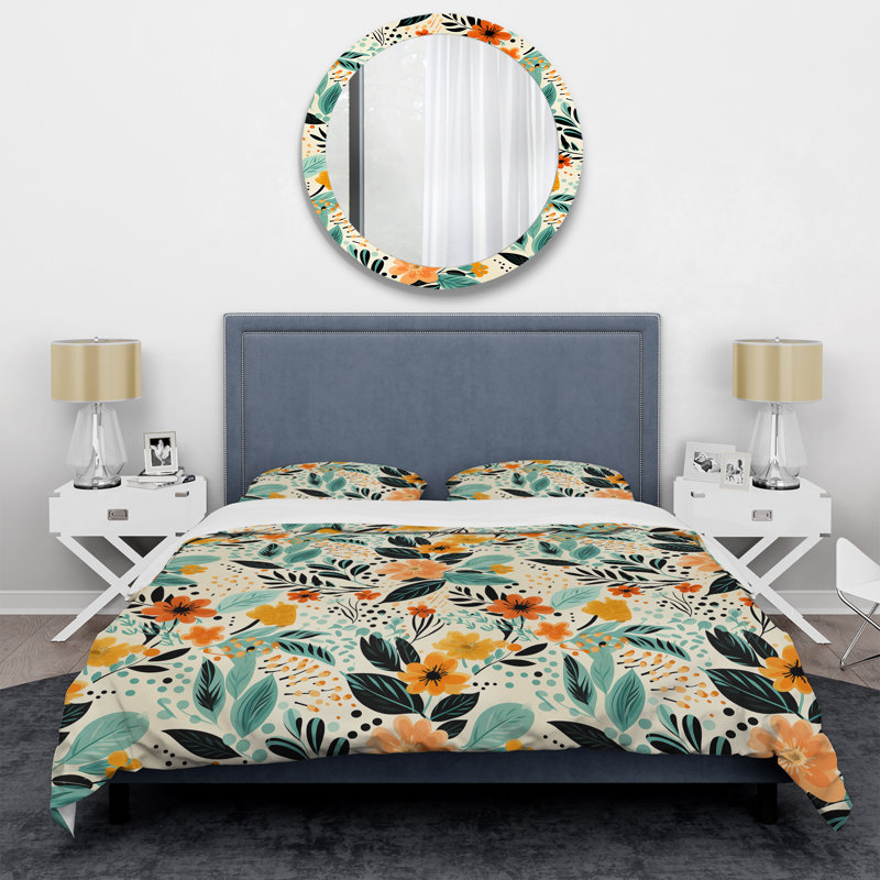 Ensemble de housse de couette Floral Fusion In Black & Yellow II, Housse de couette simple + 1 taie décorative stan