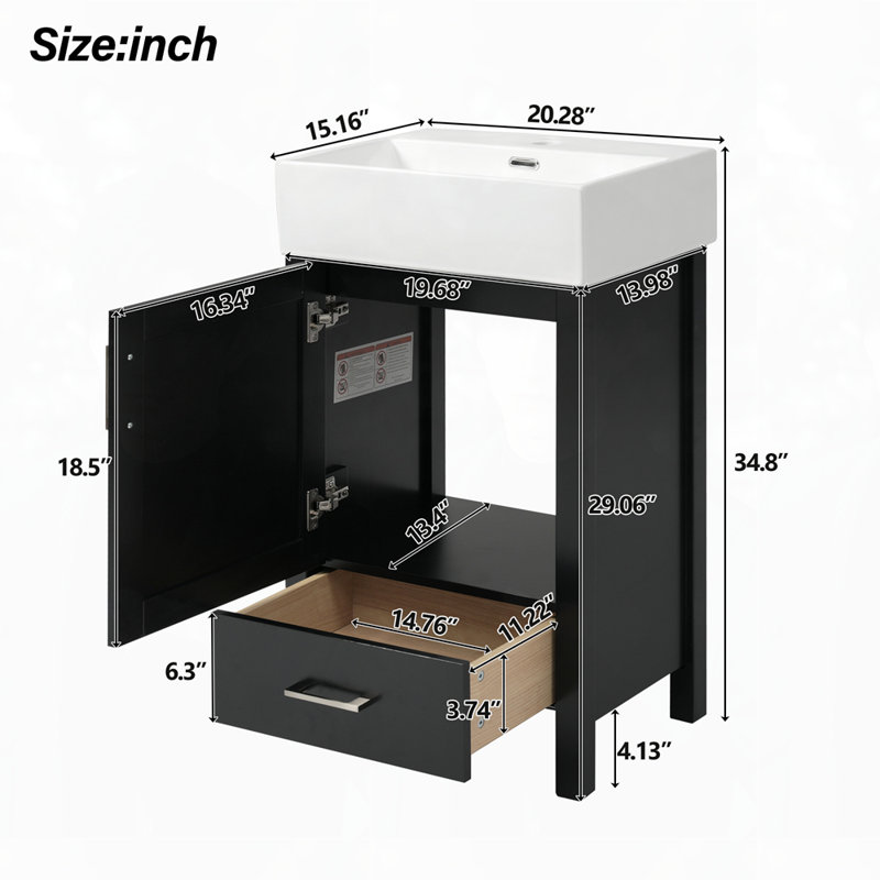 Ceramic Sink Modern Bathroom Vanity, Black