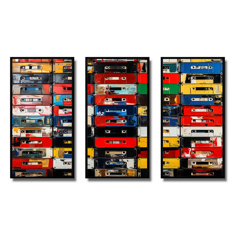 Colourful Colorful Art Melodic Tapes V - Cassette Tapes Art mural, H 28 po x l 36 po x P 1 po, Cadre flottant noir
