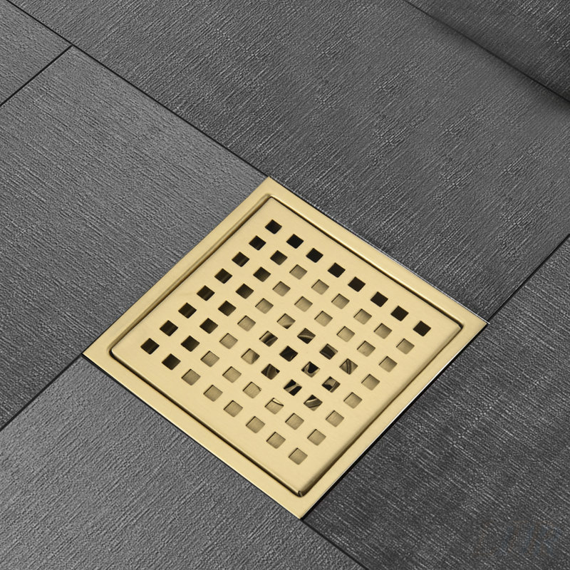 Drain de plancher de douche carré de 6 pouces avec conception de grille pour un débit d'eau et une durabilité améliorés, Doré