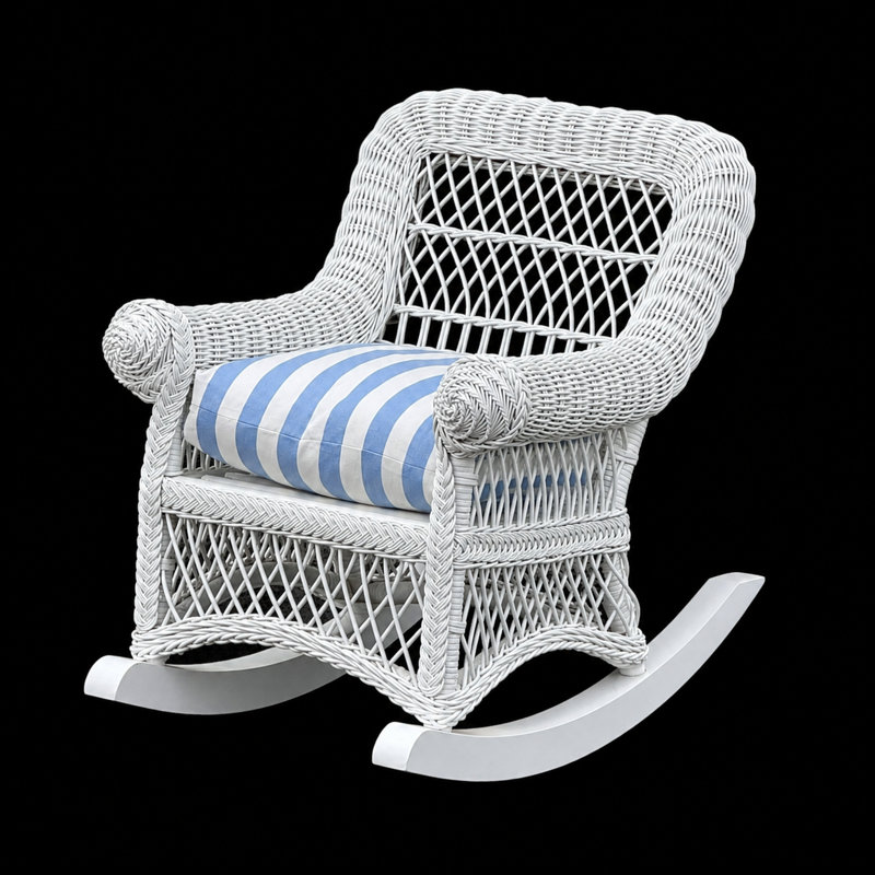 Chaise berçante pour enfant avec coussin, Rayure rose, Brun délavé