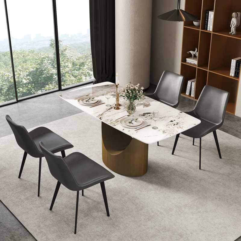 Modern Rectangular Sintered Stone Dining Table with Pedestal Base, 29.53"H x 63"L x 31.5"W, Pandora, Bronze