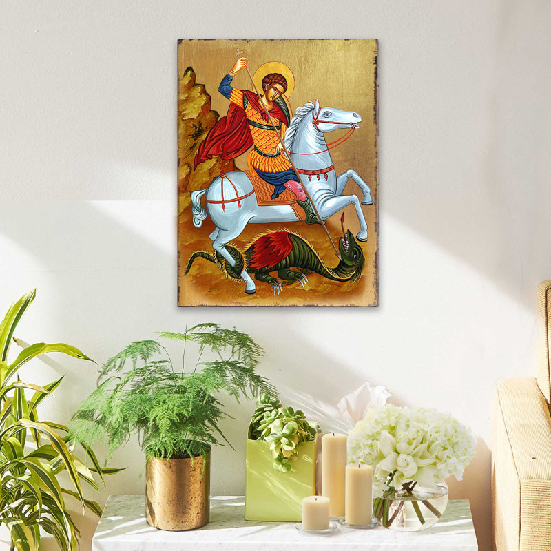 Saint George Icon - Peinture sur bois, L 18 po x H 24 po