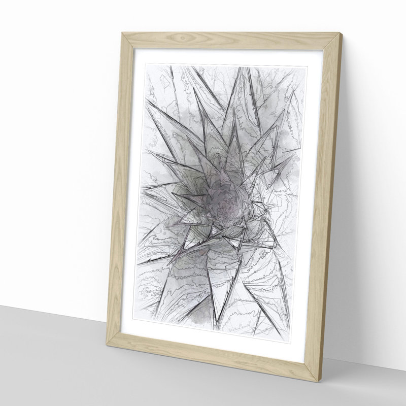Green and Purple Succulent - Picture Frame Painting Print, 45cm H x 33cm W x 2cm D, Oak Framed