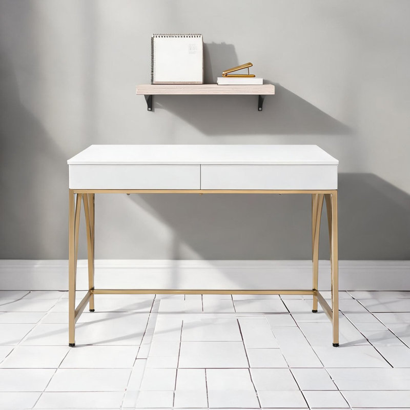 Bureau combinant bureau d'écriture et bureau rectangulaire avec cadre en métal et tiroirs